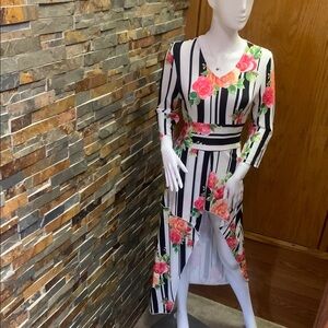 Floral Striped Women's Dress / tunic top xs